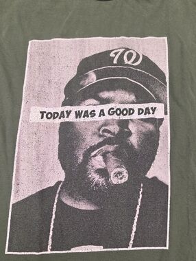 ICE CUBE Men's Olive Green Graphic Tee - 'Today Was A Good Day' LARGE